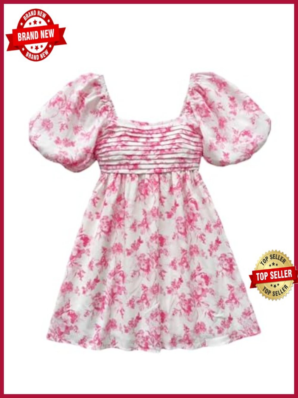 Floerns Women's Floral Mini Dress Puff Sleeve Square Neck Casual